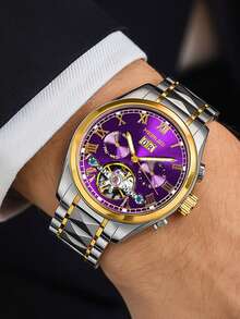 男士多色钢表带时尚商务日历镂空陀飞轮全自动机械腕表 - 均碼 - 查看 5