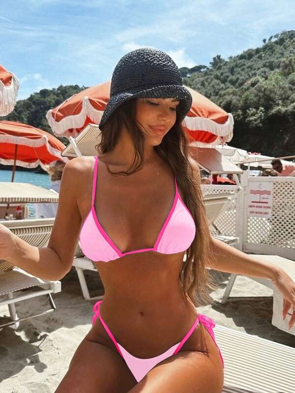 Set de bikini cu bretele cu halter sexy pentru femei de vacanță de primăvară, costum de baie pentru plajă