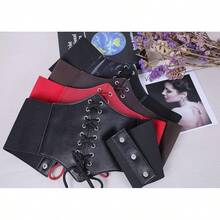 Black Wide Elastic Corset Waist Belt For Dresses - 03 Black+Red - View 5