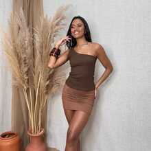 Blusa Feminina Um Ombro Só Canelada Regata Nula Manga