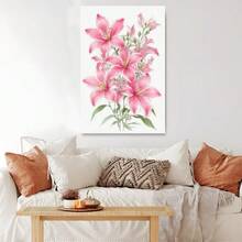 1Pc Framed Wall Art Pink Lilies, Floral Decoration, Watercolor Style Canvas Poster Paintings Ideal Gift For Living Room Bedroom Corridor Wall Decor Room Decoration Ready To Hang - 彩色 - 查看 5