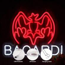 1pc Bacardi Rum Neon Commercial Logo For Bar Wall Decoration, USB Powered Decoration Bar Open Logo For Home Bar Store Party Decoration, Neon Lights For Man Cave - Red+White - View 7