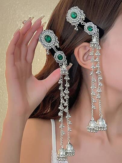 2 件优雅时尚珍珠串珠独特南亚风格女士发夹，几何尺寸组合，打造时尚头饰，适合派对、日常佩戴、万圣节礼物