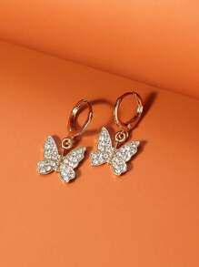1 paire de boucles d'oreilles à gouttes papillon diamant élégantes et à la mode pour femmes, tenue décontractée pour les vacances et les rendez-vous