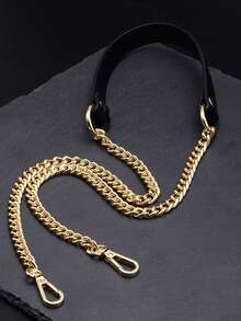 1-Pack Gold Metal Chain With Black PU Leather Strap - Stylish Alternative To DIY Handbag And Shoulder Bag Accessories, Secure Square Clasp For Versatile Fashion Design, Wallet Strap, DIY Wallet Making