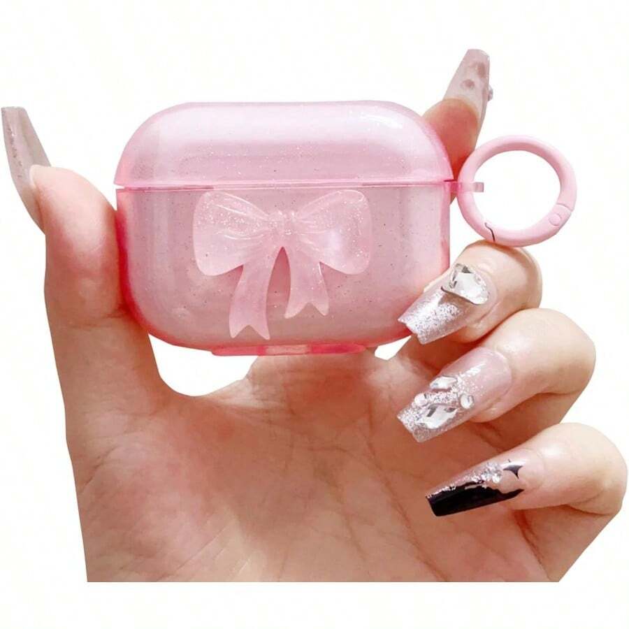 For AirPods Pro 1st Generation Case Pink Bow Cute Clear GlitterAesthetic Women Girly With Keychain Protective Earphone Cover For AirPod Pro - Pink - View 1