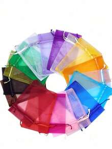 10pcs/Set Assorted Organza Gift Bags, Suitable For Jewelry, Wedding Candy And Other Gifts, Can Be Used As Drawstring Bags, Jewelry Packaging Bags, Wedding Favor Bags, Organza Bags With Drawstring, Small Gift Bags, Jewelry Bags, Mini Drawstring Bags, Mesh Small Bags, Suitable For Wedding Favors, Party Gifts, Candy Packaging, 10 Color Options, Also Suitable For Cosmetic Packaging, Mesh Gift Bags, Drawstring Gift Bags. - Multicolor - View 5