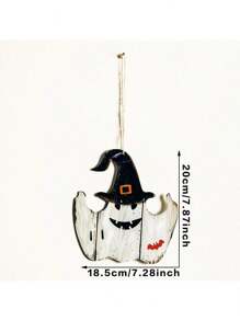 1 件万圣节木制鬼魂墙饰 - 女巫帽设计，带蝙蝠装饰，节日挂饰，适用于家庭、派对、门廊装饰