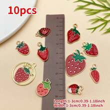 混合 10 件合金滴釉草莓和水果系列吊坠配件，适合 DIY 项链、耳环、钥匙扣首饰制作时尚配饰。 - 彩色 - 查看 10