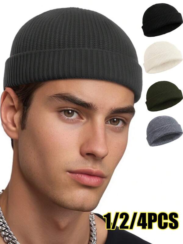 1pc/2PCS/4PCS The Ornamental Hat, Rolled-Up Hat, Basket Fish Hat Is Suitable For Both Men And Women. The Warm, Short Knitted Bucket Hat With A Rolled-Up Edge Is Suitable For Men And Women. Winter Hat