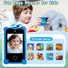 Kids Learning Phone Toy, Dinosaur Toy Mobile Phone For Children, 2.8 Inch IPS Touch Screen Toy Phone With Dual Camera Game Music Player, Christmas Halloween Birthday Gift For 3-10 Year Old Boys & Girls, Portable Travel Photography Kids Phone, Includes 32GB Card (Blue) - Multicolor - View 5