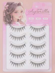 5对自然假睫毛蓬松柔软3D水貂睫毛纤长丝滑睫毛多层睫毛婚礼派对和俱乐部日常工作会议自然假睫毛佩戴舒适睫毛手工制作上睫毛翼尾眼拉长自然逼真睫毛全假睫毛