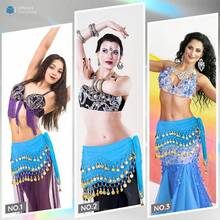 Chiffon Belly Dance Hip Scarf With 128 Coins For Yoga Class - 淺藍色 - 查看 6