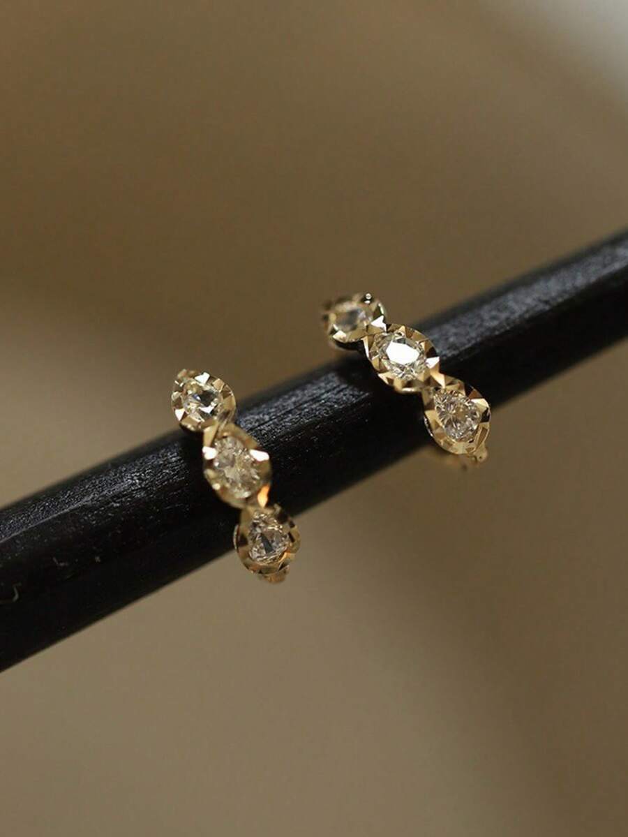 BALMORA 1 对优雅时尚 S925 纯银镀 14K 金三水滴形耳扣闪亮锆石耳环，适合女士女孩派对约会礼物日常佩戴 - 金色 - 查看 1