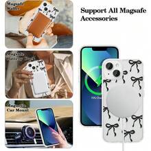 Magnetic For IPhone 16 16E 16 Pro 16 Promax 16 Plus 15 14 13 12 11 17/17pro/17promax/17air/17E Case, Bow Case Compatible With MagSafe, Wireless Slim Clear Ribbon Aesthetic Phone Cover Anti-Yellowing Shockproof Protective Cover For Women Girl - Black - TMCX nơ đen - Xem 3