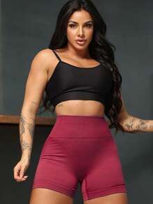 jelik fashions Bermuda Shorts Women's Shorts Premium Ribbed Polyamide Fabric Non-Transparency Gym Fitness - 酒紅色 - 查看 5