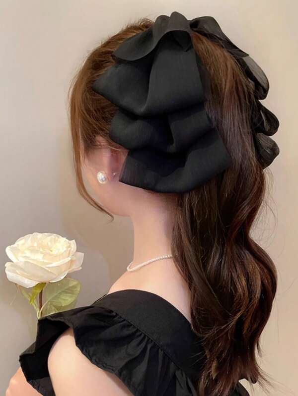 1pc Fashionable Solid Color Mesh Bow Hair Clip, Suitable As Gift For Friends