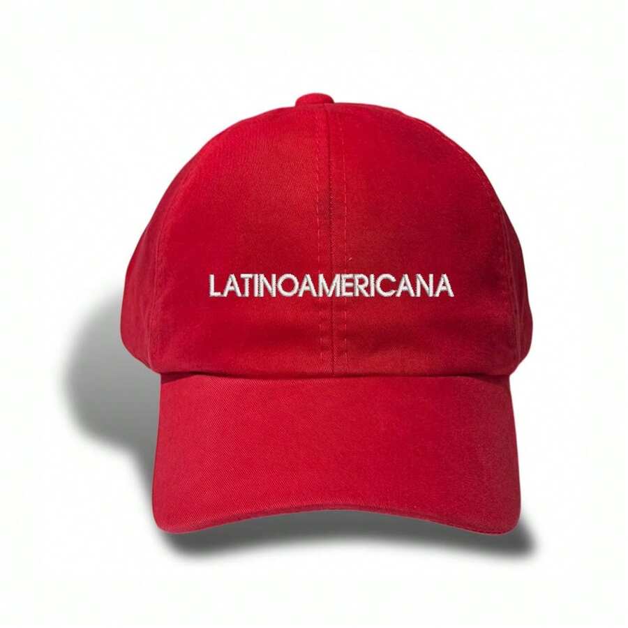 Unisex Dad Hat In 100% Cotton Twill Curved Brim Personalized Latinoamericana - 紅色繡花白色 - 查看 1
