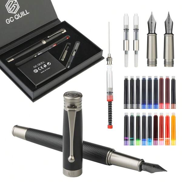 1 set de bolígrafo estilo empresarial - Incluye 2 tamaños diferentes de plumillas y 18 cartuchos de tinta, 1 convertidor de tinta, apropiado para que los principiantes practiquen caligrafía, escritura, escribir cartas, firmas - Juego completo y fácil de aprender