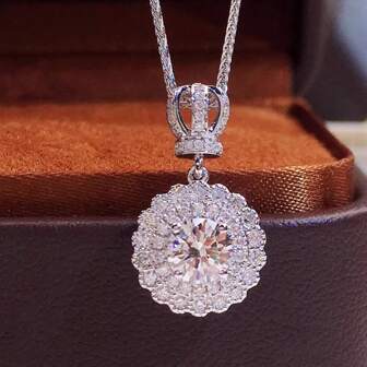 Women's Luxury Platinum Plated Elegant Delicate Crown Pendant Necklace With Zirconia