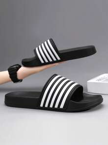 (Couple) Unisex Simple Fashion Striped Plus Size Open Toe Slide EVA Soft Bottom Bathroom Beach Slippers, Indoor & Outdoor Wearable, Summer Big Size 36-50 Men Outdoor Comfortable Casual Shoes Lightweight Non-Slip Household Slippers Durable Men Sandals For Outdoor Daily Wear