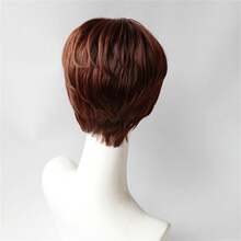 Pelucas de moda para hombres con flequillo oblicuo, hermoso cabello corto y liso, capucha completa - Marrón - Ver 5