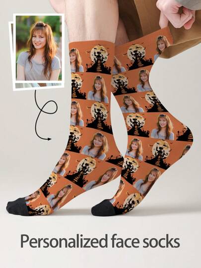 1 Pair Of Customized Face Men's Mid Tube Socks, Put Any Face On Socks, Personalized Socks For With Photos, Interesting Customized Picture Pairs With Medium To Long Socks, Suitable For Valentine's Day, Birthdays, Gift Giving, Halloweenand Other Occasions,Personalized
