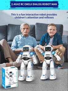 1pc Kids Remote Control Robot Toy, Gesture Sensing Programmable Expression Robot Toy With Voice Control, LED Eyes, Dancing, Singing, Moon Walking, Gesture Sensing And Infrared Remote Controller, Rechargeable RC Robot Toy, Suitable As Christmas Or Birthday Gift For Boys And Girls Aged 3-12