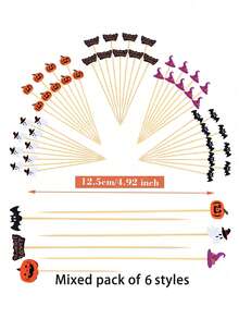 100pcs Halloween Toothpicks, Suitable For Appetizers, 4.7 Inch Natural Bamboo Cocktail Picks, Can Be Used For Cakes, Desserts, Fruits And Other Halloween Party Decorations - Multicolor - View 2