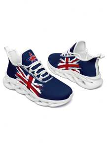 British Flag Print Men's Outdoor Running Shoes With Soft Mesh Upper, Shock-Absorbing Sole, Breathable & Lightweight, Durable For Plus Size