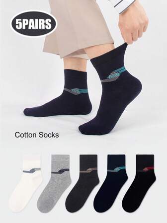 MPZJ 5 pares de calcetines de media pantorrilla de algodón para hombre, de alta eityity, antibacterianos y de odor-resis Simple, calcetines versátiles casuales y empresariales en negro/blanco/Gray, adecuados para primavera, otoño, invierno, talla grande