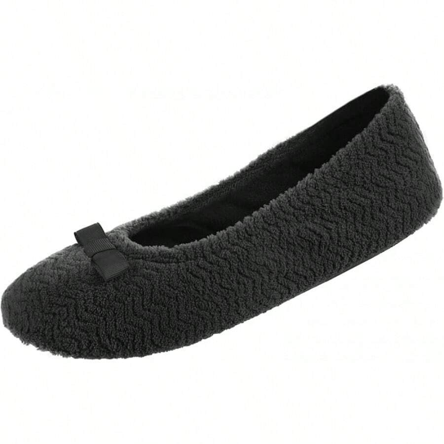 Isotoner Women's Diamond Microterry Ballerina Slippers2025 - 黑色人字紋 - 查看 1