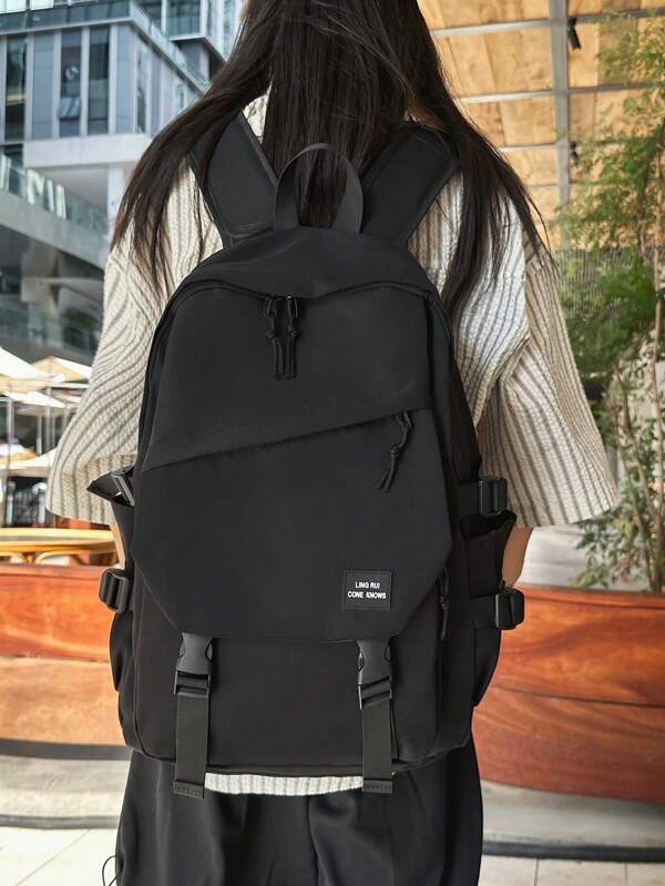 Minimalist Plain Color Casual Backpack, Shoulder Bag, Unisex Couples Bag, Female Backpack, Large Capacity Multi-Pocket Travel Backpack, Portable Daily Essentials, Holiday Travel, Gift, Back To School Supplies, University Backpack, Valentine"S Day, Freshman Dormitory, Multi-Function Travel Bag, Peach Tree