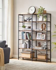 Libreria a 6 livelli, Scaffale Portaoggetti, 30 x 120 x 172,5 cm, Stile Industriale, per Soggiorno, Studio, Balcone, Cucina, Marrone Vintage e Nero - colore granata - Visualizzare 1