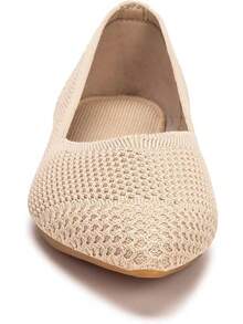 Womens Flat Shoes Classic Pointed Toe Flats Knitted Dress Shoes Soft Comfortable Dressy Flats Women - 本色網眼 - 查看 8