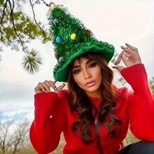 1pc Hat Resembling A Christmas Tree, Made Of Non Electric, Feather Free, Plastic Material That Can Be Hand Washed, Is A Holiday Decorative Hat Suitable For Holiday Photos And Christmas Gift Home Decor Christmas Decorations Room Decor Winter