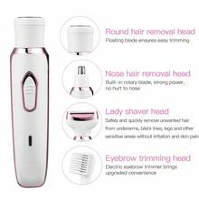 [Women's Electric Shaver] New 4-In-1 Multifunction Electric Shaver, Portable Rechargeable Electric Facial Hair Trimmer With 4 Heads, Women Electric Beauty Shaver For Face, Nose, Legs, Armpits, Grooming Tool, Rechargeable Bikini Trimmer For Women | Painless Body Razors And Facial Hair Remover For Bikini Leg Body Face Underarm, Cordless Body Shaver For Trip, Replaceable Lady Facial Razor, Mother's Day Gifts,Great For Halloween, Christmas Gifts - 白色 - 查看 5