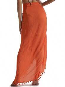 Eicolorte Sarong Cover Up Womens Beach Cover Up Bikini Bathing Suit Swimsuit Swimwear Coverup Sarong Pareo Wraps Women - Orange - 查看 3