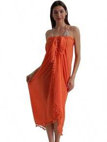 Eicolorte Sarong Cover Up Womens Beach Cover Up Bikini Bathing Suit Swimsuit Swimwear Coverup Sarong Pareo Wraps Women - Orange - 查看 5