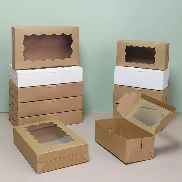 10pcs Cookie Boxes, Cupcake Holders, Bread Packaging Boxes, Candy Snack Containers, Windowed Dessert Boxes, Small Containers For Wedding Birthday Sweets, Cakes, Candies Valentine's Day