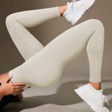 Plain Ribbed Leggings Polyamide Double Waist Textured Ribbed Leggings Evening Daily Birthday Party Sports & Fitness Airport Clothing Travel Formal & Evening Holiday - Màu be - Xem 2