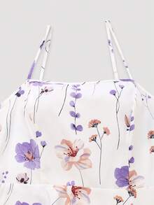 Women's Elegant Ditsy Floral Camisole Dress With Belted Waist And Flared Skirt, With Knitted Cardigan 2-Piece Set - Multicolor - View 6