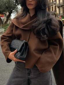 Damen einfacher, eleganter einfarbiger V-Ausschnitt Langarm Kurzmantel, geeignet für Herbst/Winter Alltagstragen, Pendeln, eleganter lässiger Mehrzweck, kann mit Schal und loser Oberbekleidung kombiniert werden