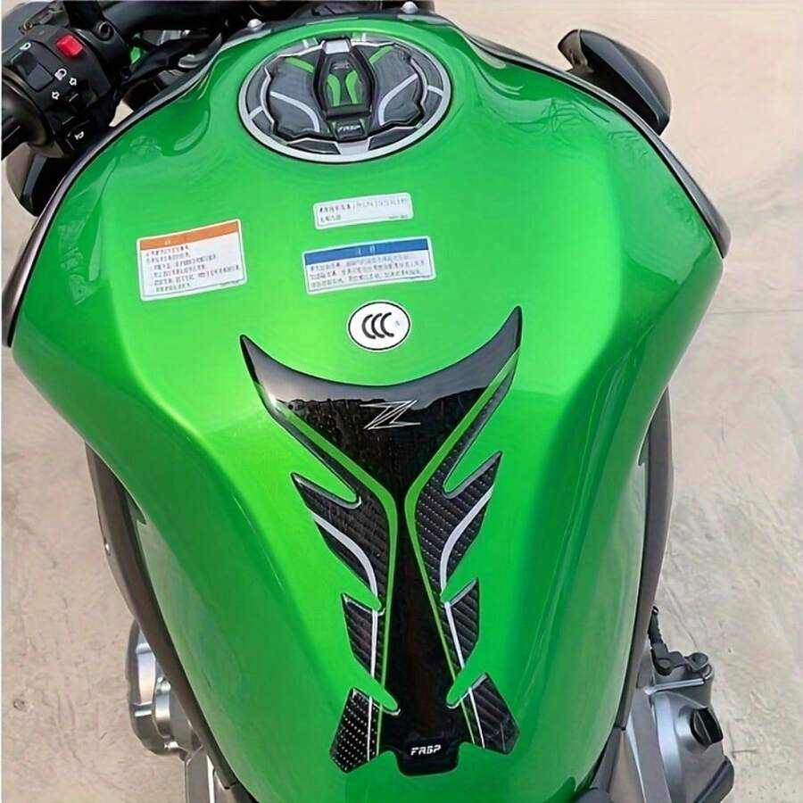 油箱贴纸碳纤维外观摩托车油箱垫保护贴花贴纸适用于川崎 Z125 Z250 Z300 Z400 Z650 Z750 Z800 Z900 Z1000 - 綠色 - 查看 1