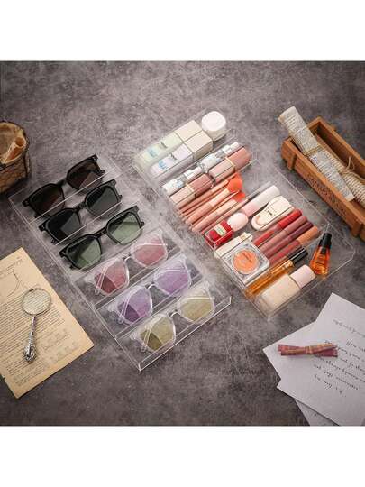 1 pieza Bandeja de 6 ranuras para gafas, soporte apilable para gafas, diseño moderno de acrílico transparente, adecuado para escritorio, baño, oficina, accesorio duradero y ahorra espacio