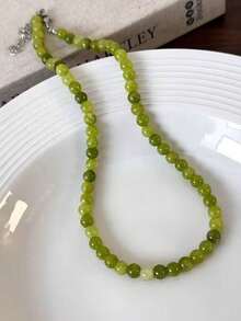 1pc French Green Grape Handmade Beaded Necklace With Natural Stone, Layerable Necklace, Unique Summer China Style - Necklace - View 10