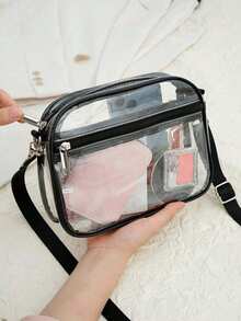 1 件轻质透明斜挎包，拉链开合，无衬里，PVC 材质，时尚白领上班族大学、工作、商务、通勤、办公室、周年纪念、生日礼物、情人节礼物、礼物、透明、透明防水包，适合女士、夏季、度假和海滩，非常适合音乐节 - 彩色 - 查看 2