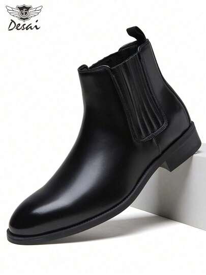 DESAI 男士低跟短靴切尔西风格复古英伦风皮靴商务鞋靴子