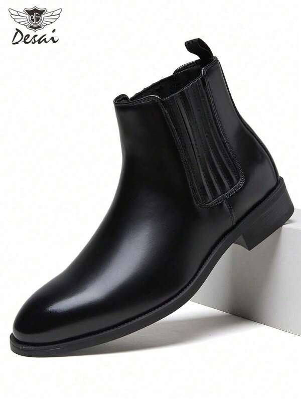 DESAI Men's Low Heel Short Boots, Chelsea Style, Retro British Wind, Leather Boots, Business Shoes, Boots