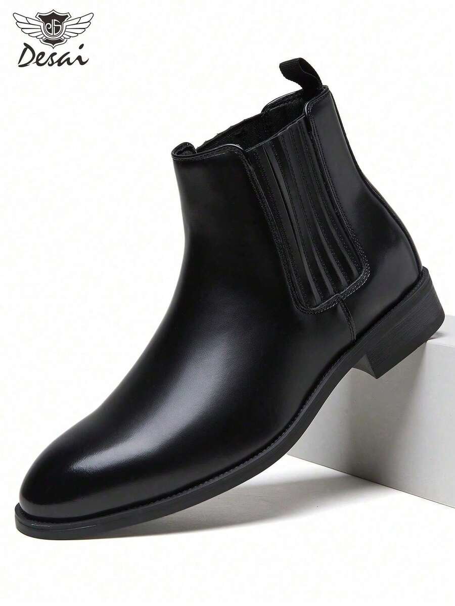 DESAI Men's Low Heel Ankle Boots, Chelsea Style, Retro British Wind, Leather Boots, Business Shoes, Boots